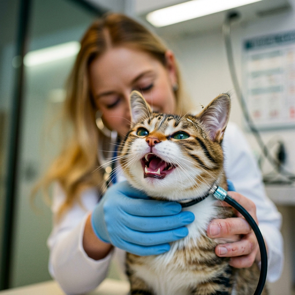 Cat being examined by a veterinarian